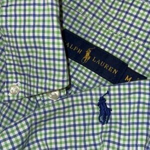 Polo Ralph Lauren Long Sleeve Button Down Oxford Shirt Men's M Green Blue Plaid